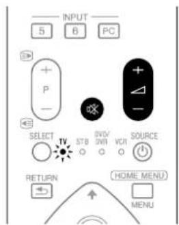 INPUT 5 6 PC + P - SELECT TV STB DV/ SNR VCR SOURCE RETURN HOME MENU MENU