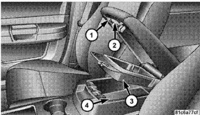 Diagram of car interior components with numbered parts, likely for vehicle maintenance or assembly reference