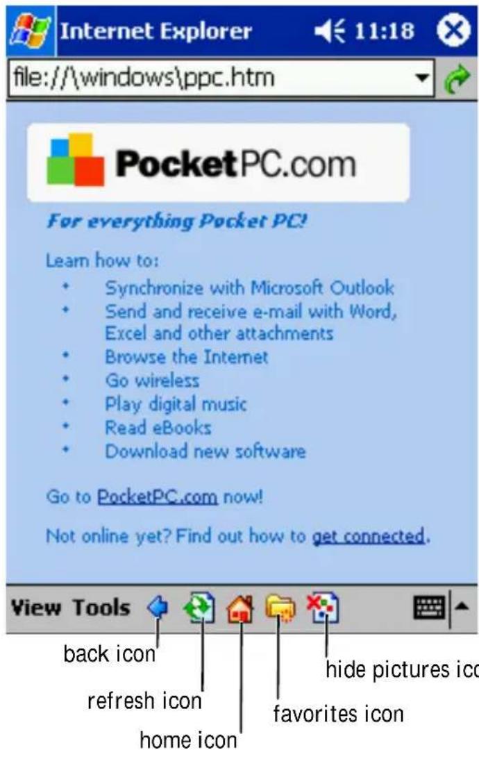 Internet Explorer file:///windows\ppc.htm PocketPC.com For everything Pocket PC! Learn how to: • Synchronize with Microsoft Outlook • Send and receive e-mail with Word, Excel and other attachments • Browse the Internet • Go wireless • Play digital music • Read eBooks • Download new software Go to PocketPC.com now! Not online yet? Find out how to get connected. View Tools back icon refresh icon home icon hide pictures icc favorites icon