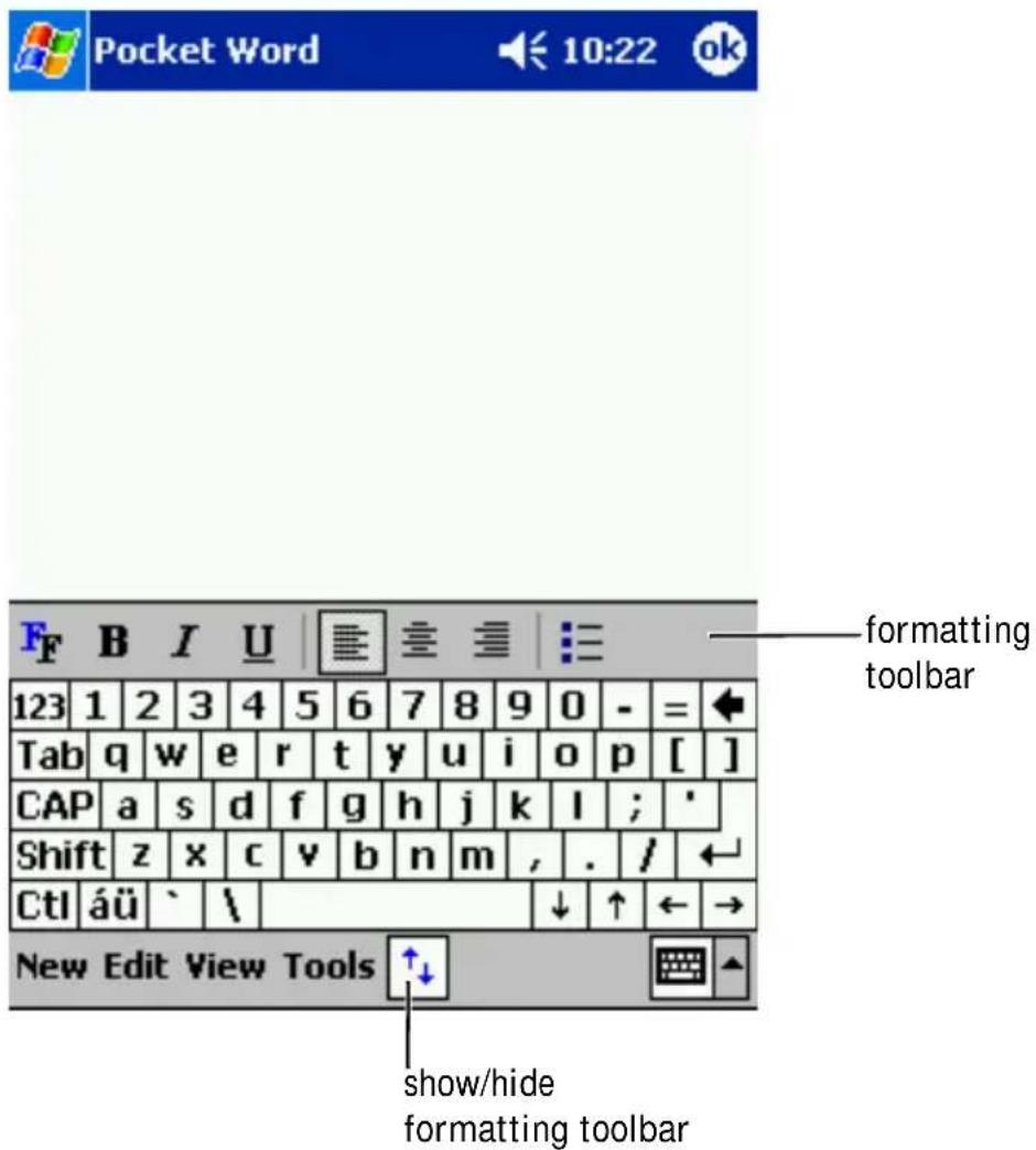 Pocket Word 10:22 ok F B I U | 123 1 2 3 4 5 6 7 8 9 0 - = Tab q w e r t y u i o p [ ] CAP a s d f g h j k l ; ' Shift z x c v b n m , . / Ctl áü ` \ New Edit View Tools ↑↓ show/hide formatting toolbar