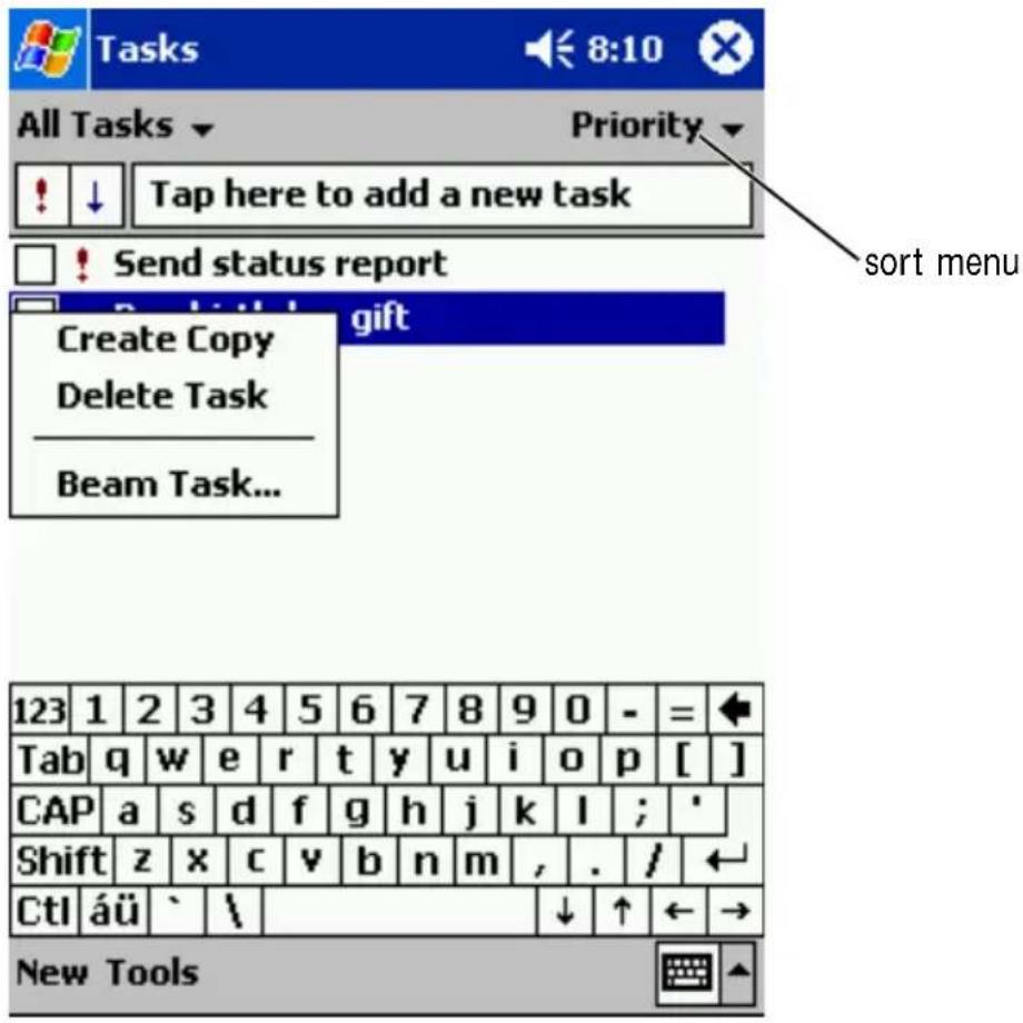 Tasks All Tasks Priority Tap here to add a new task Send status report Create Copy Delete Task Beam Task... sort menu 123 1 2 3 4 5 6 7 8 9 0 - = Tab q w e r t y u i o p [ ] CAP a s d f g h j k l ; ' Shift z x c v b n m , . / Ctl áü ` \ New Tools
