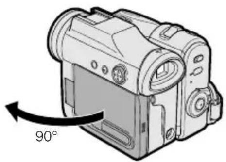 Diagram of a digital camera with a 90-degree rotation arrow (no text or symbols on the device itself)