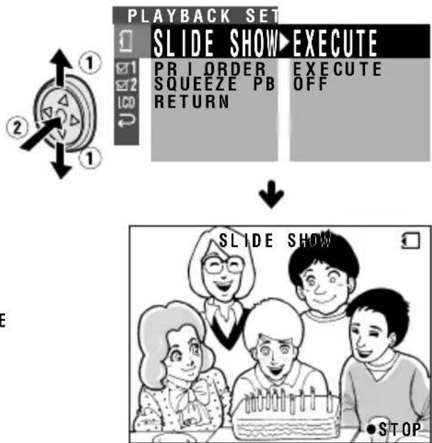 graph TD A["PLAYBACK SET"] --> B["SLIDE SHOW EXECUTE"] B --> C["PRI ORDER EXECUTE"] C --> D["SQUEEZE PB OFF"] D --> E["RETURN"] E --> F["STOP"]