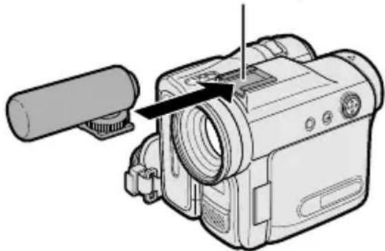 Illustration of a digital camera with an arrow pointing to the lens (no text or symbols present)