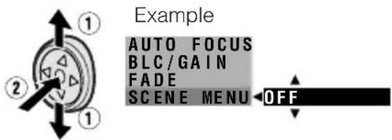 Example AUTO FOCUS BLC/GAIN FADE SCENE MENU OFF