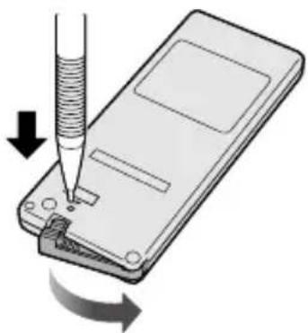 Illustration of a pen inserted into a device with a screwdriver, showing mechanical deformation (no text or symbols)