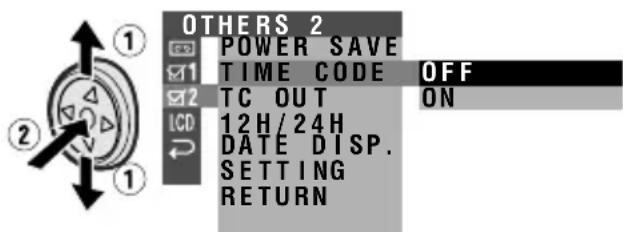 OTHERS 2 POWER SAVE TIME CODE OFF TC OUT ON 12H/24H DATE DISP. SETTING RETURN