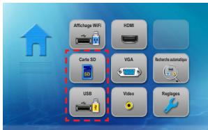 Affichage WiFi HDMI Carla SD VGA Recherche automatique USB Video Reglages