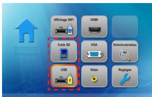 Affichage WIFI HDMI Carte SD VGA Recherche automatique USB Video Reglages
