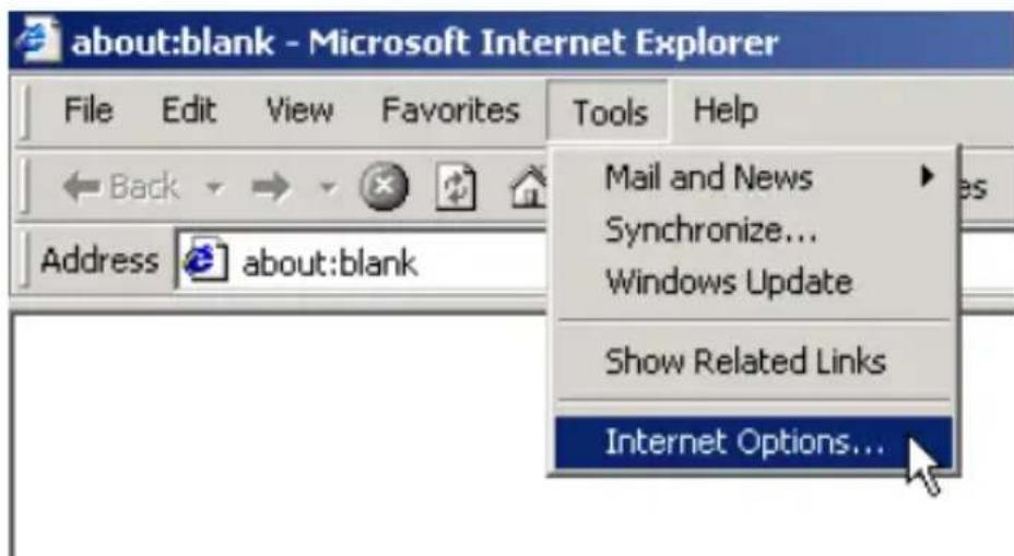 about:blank - Microsoft Internet Explorer File Edit View Favorites Tools Help Back → Address about:blank Mail and News Synchronize... Windows Update Show Related Links Internet Options...