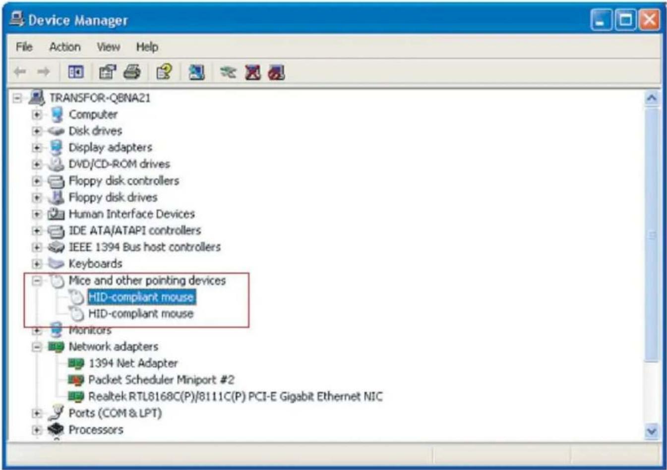 Device Manager File Action View Help TRANSFOR-QBNA21 Computer Disk drives Display adapters DVD/CD-ROM drives Floppy disk controllers Floppy disk drives Human Interface Devices IDE ATA/ATAPI controllers IEEE 1394 Bus host controllers Keyboards Mice and other pointing devices HID-compliant mouse HID-c…