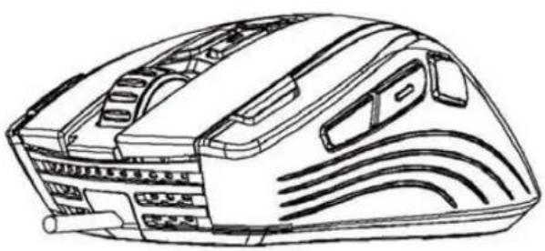 Line drawing of a computer mouse with visible internal components and scroll-like design (no text or symbols)
