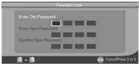 Parental Lock Enter Old Password Enter New Password Confirm New Password 0 - 9 Non CancelPress 0 to 9