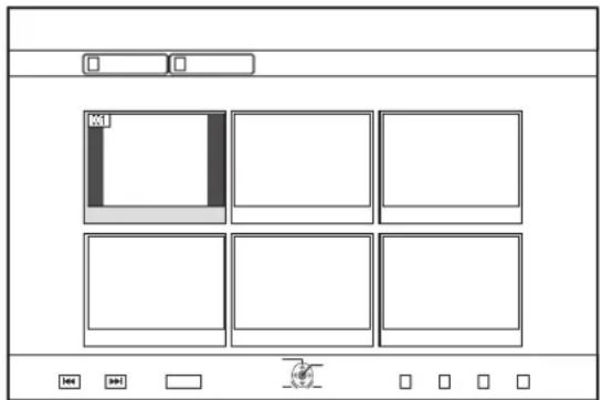 Diagram of a device layout with labeled panels and control buttons, showing six rectangular panels and a small icon.