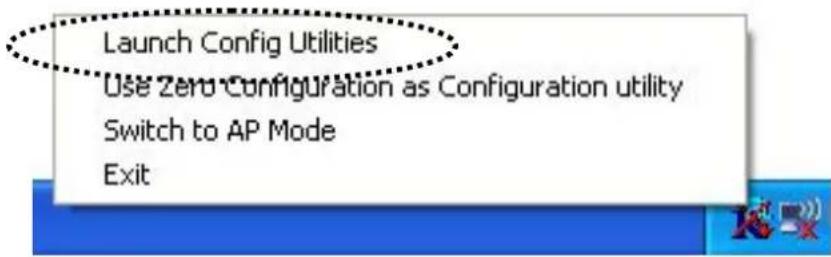 Launch Config Utilities Use Zero Configuration as Configuration utility Switch to AP Mode Exit