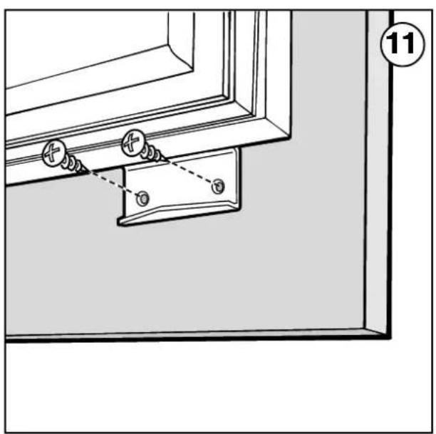 Technical line drawing of a window frame with two screws and a hanging clip, no text or symbols present.