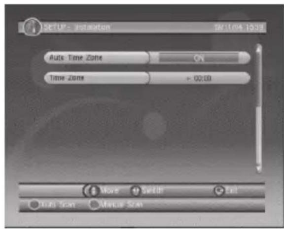 SETUP - Installation 04/11/04 19:38 Auto Time Zone ON Time Zone + 00:00 Move Edit Exit Auto Scan Master Scan