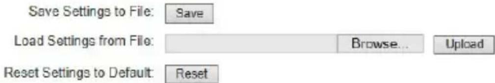 Save Settings to File: Save Load Settings from File: Browse... Upload Reset Settings to Default: Reset