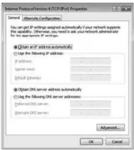 Internet Protocol Version 4 (TCP/IPv4) Properties General Alternate Configuration You can get IP settings assigned automatically if your network supports this capability. Otherwise, you need to ask your network administrator for the appropriate IP settings. Obtain an IP address automatically Use the…