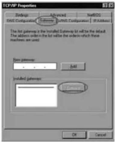 TCP/IP Properties Bindings Advanced NetworkS EWS Configuration New Gateway Default Configuration IP Address The list gateway is the installed Gateway list will be the default. The address order in the list will be the order to which these machines are used New gateway Add Installed gateway: New Gate…