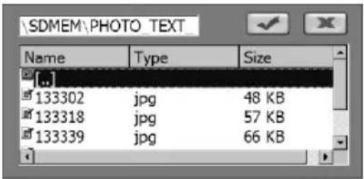 \SDMEM:PHOTO_TEXT Name Type Size [..] 133302-jpg 48 KB 133318-jpg 57 KB 133339-jpg 66 KB