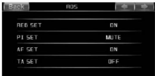 Back ROS REG SET ON PI SET MUTE AF SET ON TA SET OFF