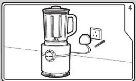Line drawing of a blender with a power cord and plug, no text or symbols present