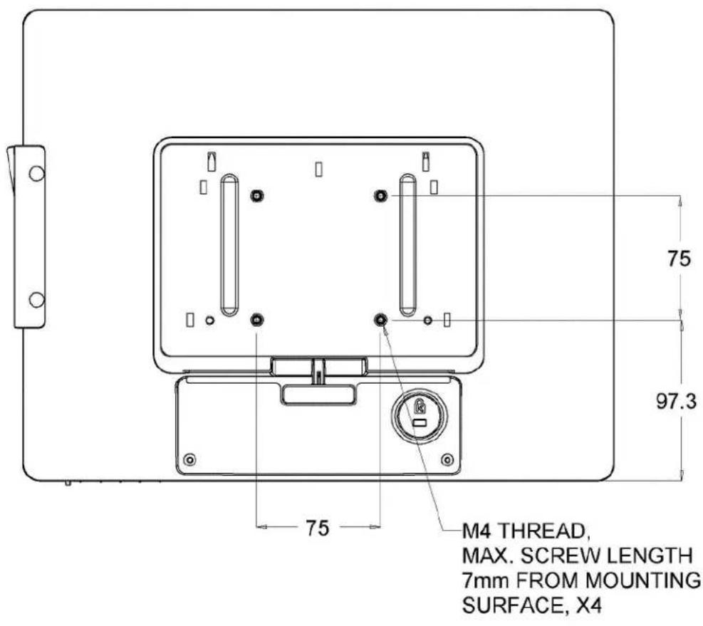 75 97.3 75 M4 THREAD, MAX. SCREW LENGTH 7mm FROM MOUNTING SURFACE, X4