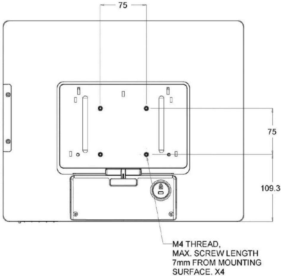 75 75 109.3 M4 THREAD, MAX. SCREW LENGTH 7mm FROM MOUNTING SURFACE, X4