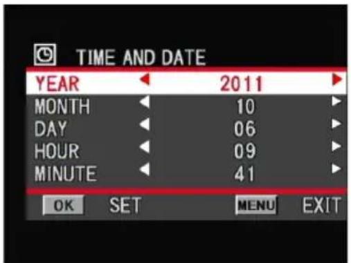 TIME AND DATE YEAR 2011 MONTH 10 DAY 06 HOUR 09 MINUTE 41 OK SET MENU EXIT