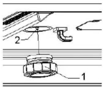 Technical diagram showing mechanical assembly with labeled parts 1 and 2