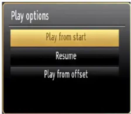 Play options Play from start Resume Play from offset