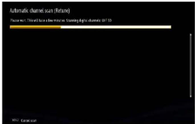 Automatic channel scan (Return) Please wait: This will take a few minutes Scanning digital channels: UIF 5D OK Cancel scan