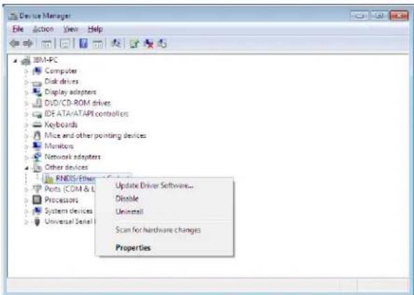 Device Manager File Action View Help IBM-PC Computer Disk drives Display adapters DVD/CD-ROM drives IDE ATA/ATAPI controllers Keyboards Mice and other pointing devices Monitors Network adapters Other devices RNDS/Ether Ports (COM & L) Processors System devices Universal Serial Update Driver Software... Disable Uninstall Scan for hardware changes Properties