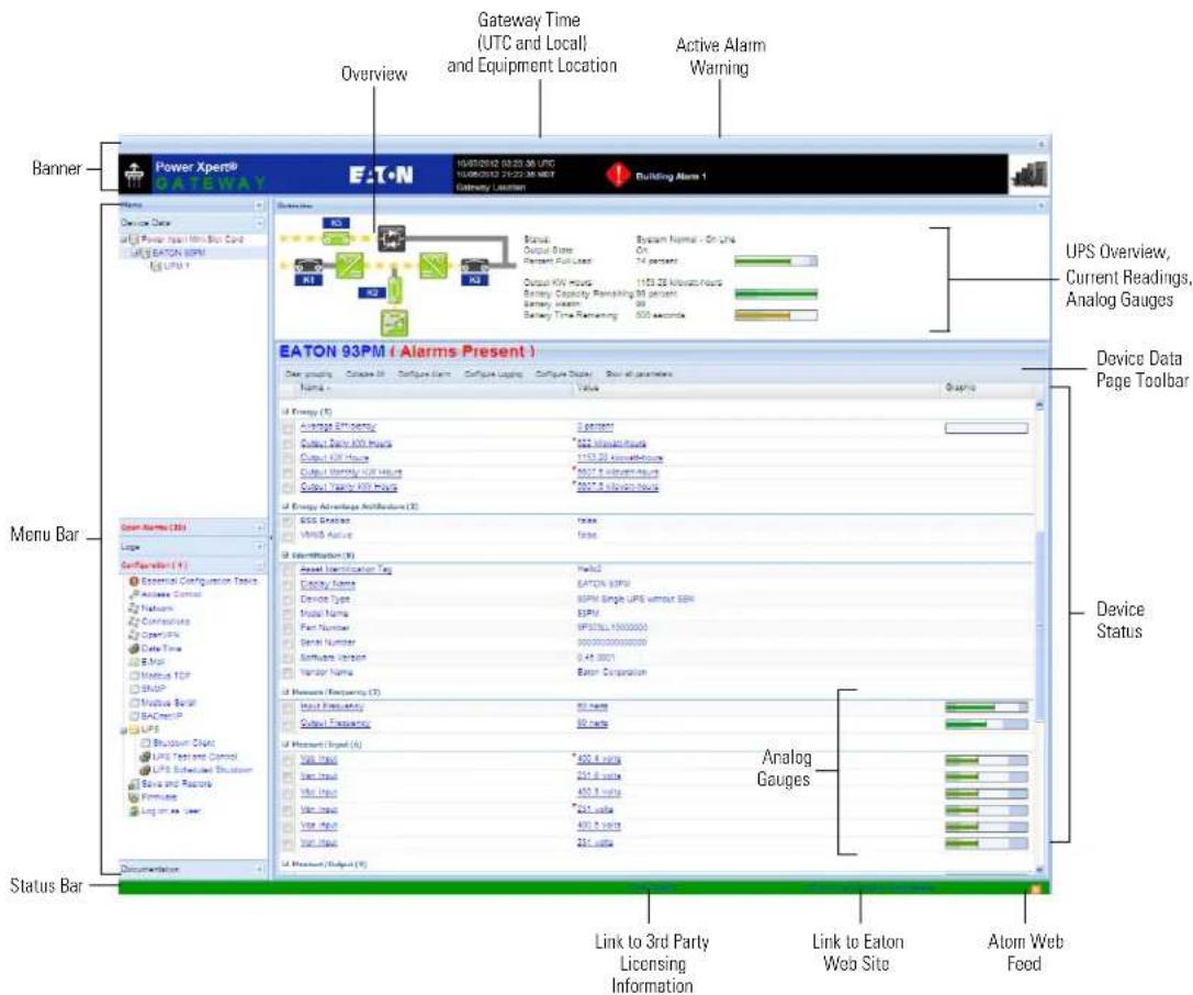 Power Xpert® GATEWAY E-T.N 10/07/2012 03:22:36 UPG 10/08/2012 24:22:36 GMT Gateway Location Building Alarm 1 Overview Gateway Time (UTC and Local) and Equipment Location Active Alarm Warning Banner Device Data Power Train In-Stop Card UPG EATON 85PM UPG 1 Description Status Output Base Present Full Load Output KIN Hours Battery Capacity Remaining 95 percent Battery load Battery Time Retaining 900 seconds System Normal - On Line On 74 percent UPS Overview, Current Readings, Analog Gauges EATON 93PM ( Alarms Present ) Data productivity Collapse ID Configure User Configure Lapping Configure Display Base of parameters Name: Value Graphics Energy (E) Average Efficiency 3 percent Output Supply KV Hours *40% Minimum Hours Output KV Hours 1153.26 Minimum Hours Output Supply KV Hours *40% Minimum Hours Output Supply KV Hours *40% Minimum Hours Energy Advantage Antihouse (E) EMS Charges Texas VMRS Active Texas Intermittation (E) Asset Identification Tag Yield2 Device Name EATON 85PM Device Type 85PM Single UPS without 85PM Model Name 85PM Part Number SPD3LL15000000 Serial Number 000000000000000 Vendor Name Eaton Corporation User Frequency 60 MHz Output Frequency 60 MHz User Print (S) USB Print *40% 3 bits USB Output 25% 3 bits USB Input 40% 3 bits USB Output *40% 3 bits USB Input 40% 3 bits USB Output 25% 3 bits Analog Gauges Link to 3rd Party Licensing Information Link to Eaton Web Site Atom Web Food Menu Bar Status Bar