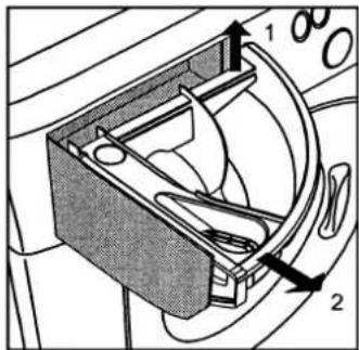 Technical diagram of a mechanical device with labeled parts and directional arrows indicating flow or movement.