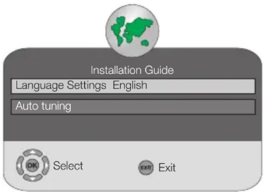 Installation Guide Language Settings English Auto tuning OK Select Exit