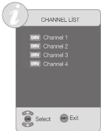 CHANNEL LIST DFV Channel 1 DFV Channel 2 DFV Channel 3 DFV Channel 4 OK Select Exit