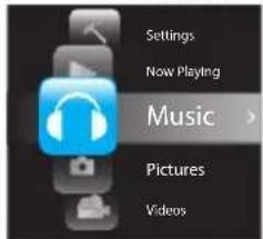 Settings Now Playing Music > Pictures Videos