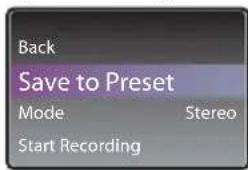 Back Save to Preset Mode Stereo Start Recording