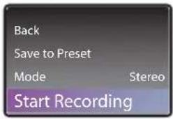 Back Save to Preset Mode Stereo Start Recording
