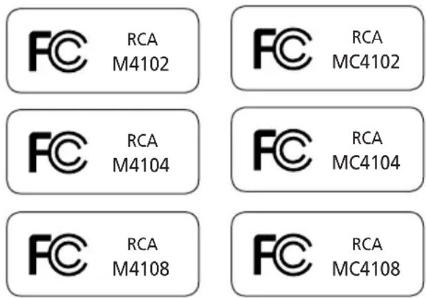 FCC RCA M4102 FCC RCA MC4102 FCC RCA M4104 FCC RCA MC4104 FCC RCA M4108 FCC RCA MC4108