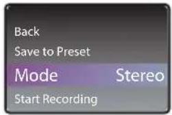 Back Save to Preset Mode Stereo Start Recording