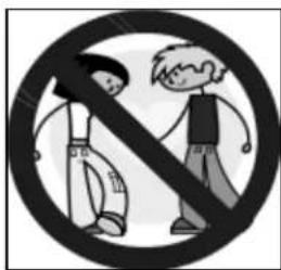Prohibition sign with two people crossed out, one crossed out by a diagonal line