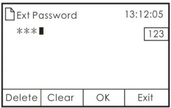 Ext Password 13:12:05 ***■ 123 Delete Clear OK Exit
