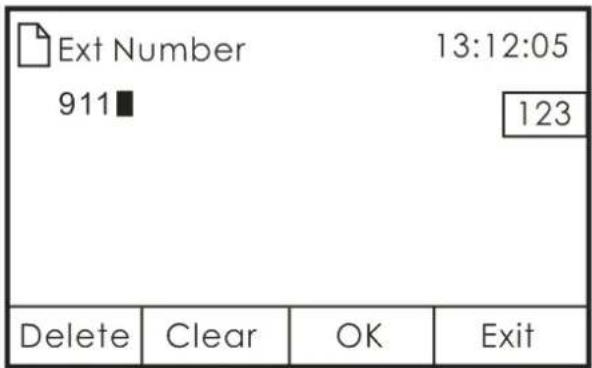 Ext Number 911■ 13:12:05 123 Delete Clear OK Exit