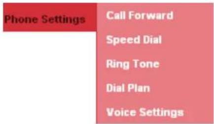 Phone Settings Call Forward Speed Dial Ring Tone Dial Plan Voice Settings