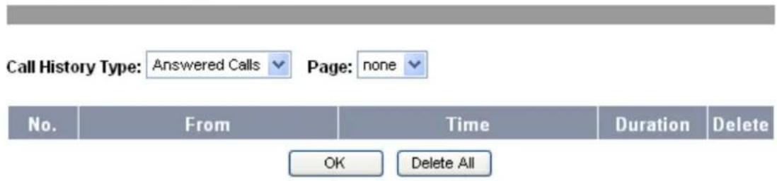 Call History Type: Answered Calls Page: none No. From Time Duration Delete OK Delete All