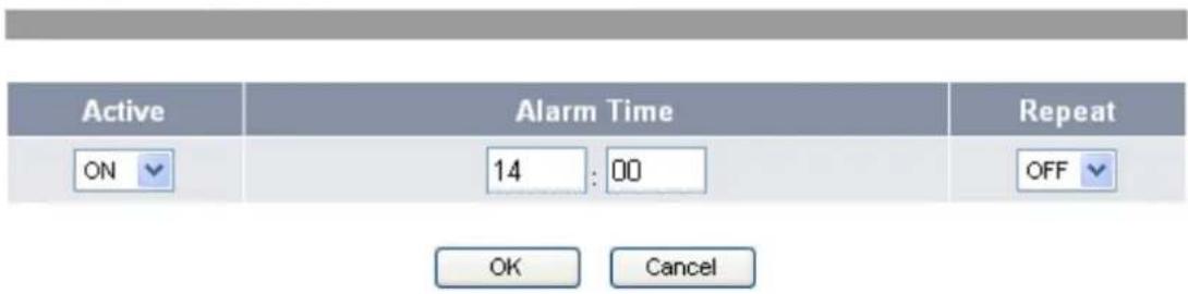 Active ON Alarm Time 14 : 00 Repeat OFF OK Cancel
