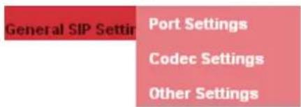 General SIP Settir Port Settings Codec Settings Other Settings